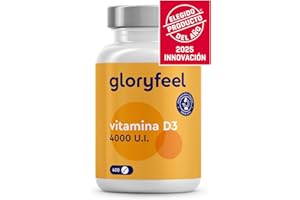 GLORYFEEL Vitamina D3 4000 UI Alta Dosis - 400 Comprimidos (+1 año) - Apoya Huesos, Articulaciones y Sistema Inmunológico - Colecalciferol Vitamina D Natural - Vegetariano, sin gluten y sin aditivos
