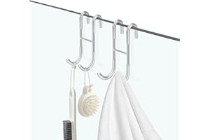 AKOFIC Lot de 2 Crochets de Douche, Acier Inoxydable Verre Crochet de Cabine de Douche avec Couvercle en Silicone, Crochet Porte Serviette sans Perçage Support pour Raclette de Douche Crochet