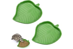 AIYVELU 2 Pieces Reptile Food Water Bowl, Reptile Water Tray, Leaf Water Bowl, Turtle Reptile Tray, Turtle Drinker Reptile Tray, Reptile Water Bowl for Turtles, Lizards, Hamsters (Green)