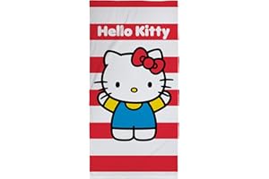 CHARACTER WORLD Official Hello Kitty Kids Towel | Super Soft Feel, Cheeky Stripey Design | Perfect The Home, Bath, Beach & Swimming Pool | One Size 70cm x 140cm