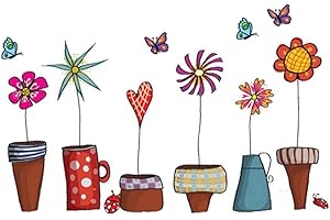 Nicetruc Flor de la Historieta Pegatinas de Pared Pegatinas Pequeña Maceta Plantfor decoración de la Pared de Cristal