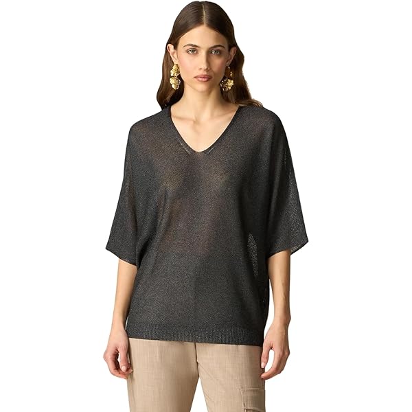 Abbigliamento Oltre Donna Oltre: T-Shirt Lurex A Kimono Azzurro