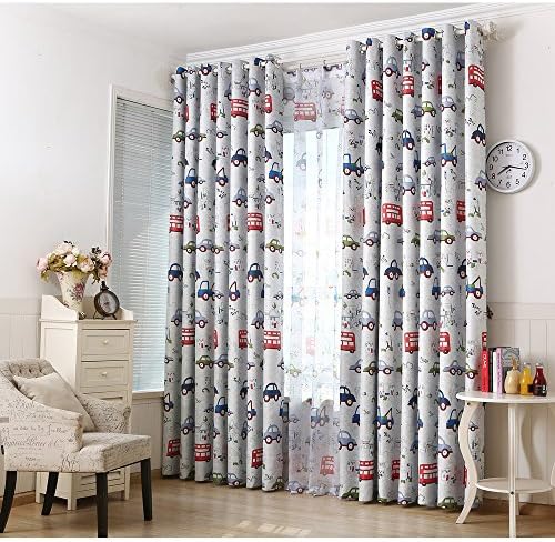 Blackout Insulation Curtains Cartoon Cars Children Kids Bedroom Drapes Top Eyelet 2 panels52W*108L*2