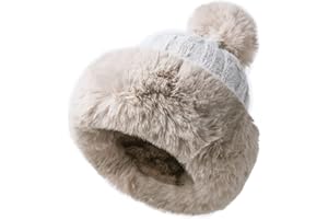 JFAN Ciepła czapka, czapka z pomponem, damska czapka w stylu zimowym, narty, wielokolorowa, modna, puszysta szydełkowana sierść