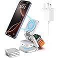 KU XIU Foldable 3 in 1 Wireless Charging Station for Apple, Magnetic Wireless Charger, Travel Fast Charger Stand for iPhone 16/15/14/13, for Watch 10/9/Ultra2/Ultra/8/7/6/SE/5/4, for AirPods 4/3/2/Pro