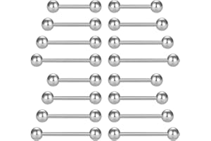 LAURITAMI 16pcs Tongue Bars 14G 12-18mm Straight Barbell Surgical Steel Tongue Nipple Ring Piercing Jewellery Women Men