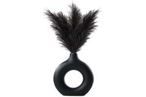 Kingbar Keramik Donut Vase Schwarz, Handmade Runde Vase Für Pampasgras, Boho Vase Matt Für Blumenvase Für Home Office Dekor, L