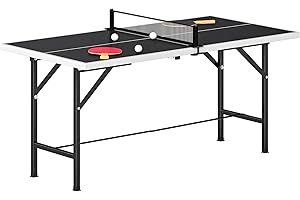 SPORTNOW Mini Mesa de Ping Pong Plegable 152x76x70 cm, Mesa de Ping Pong Exterior con Red, 2 Raquetas y 3 Pelotas, Fácil de Transportar, Estable, para Interior y Exterior, Negro