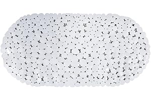 AQUALONA® Premium Bath Mat, Anti-Mould, Comfort – PVC, Machine Washable – BPA, Latex/Phthalate Free (Pebble White)