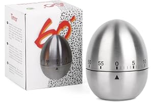 VMUTGA Eieruhr, Mechanische Eieruhr, Eiförmige Kurzzeitwecker, Timer Eiförmiger Timer aus Edelstahl, für die Küche bis 55 Minuten(Silber)