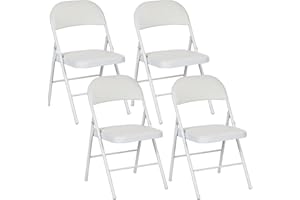 ‎HOMCOM HOMCOM 4er Set Klappstuhl Campingstuhl mit Gepolsteter Rückenlehne, Klappbar Bürostuhl mit Stahlrahmen, Küchenstuhl mit Polster bis 120 kg belastbar für Gäste, Büro, Camping, Weiß