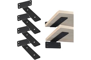 GUWINA Equerre Etagere Murale,4 Pièces 25cm Noir Support Étagère Murale Metal Industrielle Support d'Étagère,Invisible Equerre Fixation Etagere pour Cuisine Garage