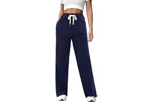 Crewhpo Pantalones Deportivos Mujer Algodón Largo Pantalón de Chándal con Bolsillos Elástica Cordón Jogger para Casual Correr Jogging Fitness