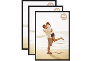 ATOBART A4 Photo Picture Frame, 21 X 30 CM Aluminum Black Certificate Frames for Wall Tabletop Display Horizontally or Vertically, Set of 3