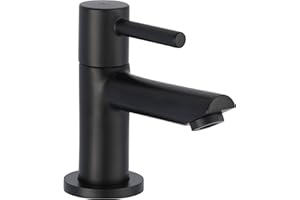 Saqu Shine Kaltwasserhahn für Gäste-WC Höhe 10.4 cm, Kaltwasserarmatur antibakteriell & langlebig, Waschtischarmatur Matt Schwarz für Waschbecken