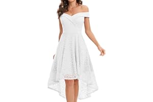 HomRain Women's Wedding Floral Lace Off Shoulder Hi-Low Vintage Cocktail Formal Swing Dress