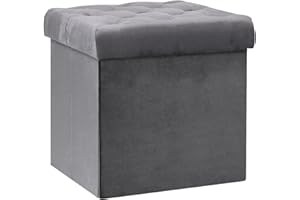 Bonlife Folding Ottoman Storage Cube,Footrest Stool Seat,Toy Chest Storage Box with Lid,Footstool for Living Room,Grey Velvet,40x40x40cm