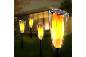 Ainostone Solarfackeln für Außen Flackernd 4 Stück Solarlampen 800mAh Solarleuchten mit Realistischem Flammeneffekt 15H Arbeitszeit Gartenfackeln IP65 Winterfest für Garten Terrasse Neujahr Deko