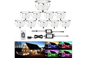 CHNXU 12V Deck Lights, 45MM Colour Changing LED Recessed Decking Spot,Low Voltage IP67 Waterproof Plinth Decking Lights, Lighting for Paving,Kitchen, Patio Deck Yard Garden, 10Packs