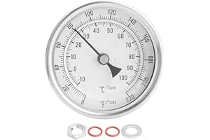 ANKROYU Kit Termometro Bimetallico Senza Saldature, Clip di Fissaggio Per Termometro Per Pentola di Birra, 1/2"Mnpt 0~220f Per Termometro Per Birra E Vino Fatti in Casa