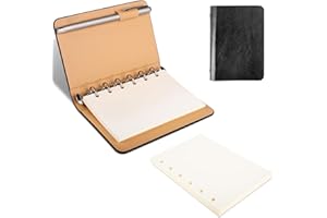 LERANXIN Petit Carnet, Cahier de Poche A7, Mini Classeur 6 Anneaux, Confortable à Tenir Cahier Page Blanche, Bloc Notes à Feuilles Mobiles avec Papier Rechargeable