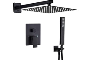 Sanitemodar Ducha Empotrado Negra, Grifo Ducha Empotrado con 30x30cm Ducha de Lluvia, Duchas de Baño Empotradas con Alcachofa