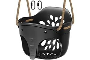 SELEWARE Wytrzymała huśtawka dla malucha z wysokim oparciem z pełnym oparciem z karabińczykami blokującymi i regulowaną liną, uroczy wzór w kształcie słonia, limit wagi 272 kg (huśtawka kubełkowa,