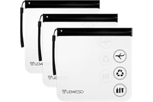 LEMESO Buste Trasparenti per Viaggio In Aereo per Liquido 3 pz 20 x 20 cm Porta Liquidi da Viaggio Aereo Buste per Liquidi Aereo Sacchetti per Aereo per Trucchi con Maniglia Nero