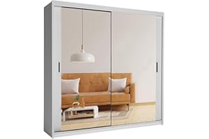 GENERIC FURNITUREWAVE Samsun Modern Double Sliding Mirror Door Wardrobe Bedroom with Adjustable Hanging Rails, Shelves Storage Cupboard For Home Furniture (White, 120cm)