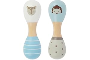 Bieco Baby Rassel Holz Waldtiere | Hantelrassel | 2er Set | 19 cm | Kinder Rassel Musikinstrument | Holzrassel Baby Montessori Rassel Kinder ab 1 Jahr Rassel Baby 0-6 Monate Rasselring Baby