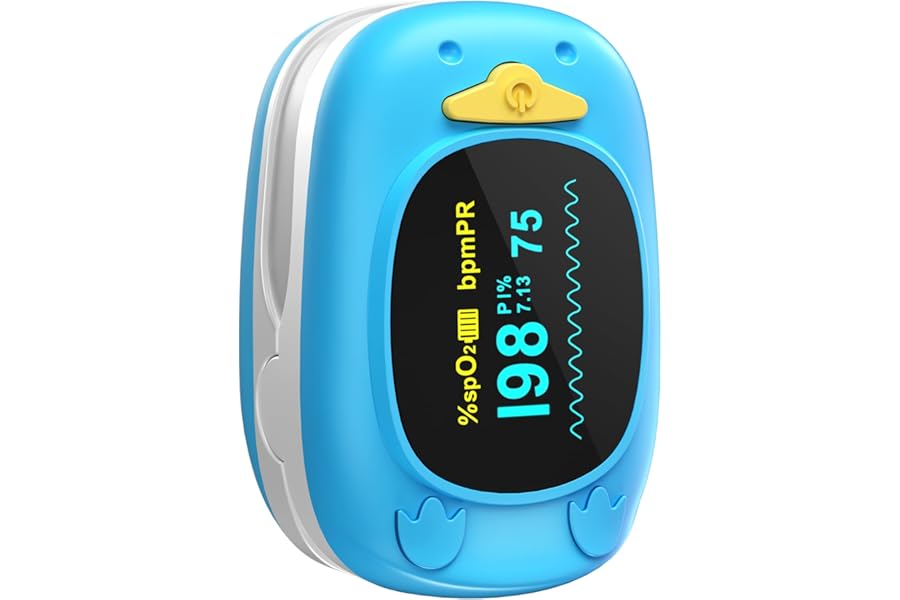 Children Fingertip Pulse Oximeter Blood Oxygen Saturation Monitor for Child Kids Portable Oxygen Monitor with OLED Screen Included 2AAA Batteries