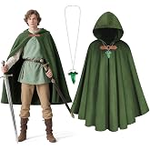 BSBUY Capa Hobbit, Capa con Capucha y Collar de Hojas Verdes | Capa de Terciopelo, Cloak Medieval Unisex Halloween, Cloak de