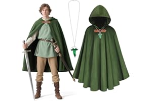 BSBUY Capa Hobbit, Capa con Capucha de Terciopelo Negro, con Collar de Hojas Verdes, Cloak Medieval Unisex Halloween, Cloak de Bruja Medieval Renacentista