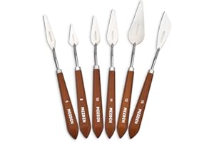 MEEDEN Artist Palette Knife Set: 6Pcs Stainless Steel Art Scraper Pallet Knives with Wooden Handle - Art Supplies for Oil Acrylic Colors Mixing