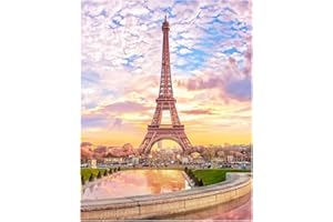 DCIDBEI Kit di Pittura con Diamanti Quadrati 40x50 cm Fai Da Te 5D Diamond Painting Adulti Quadrati Pittura con i Numeri Tela Diamant Puzzle Paesaggi Torre Eiffel Parigi Tramonto per Ricamo a Punto Croce