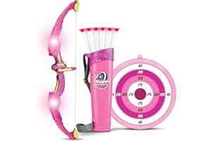 Liberty Imports Pink Light Up Princess Archery Bow And Arrow Toy Set for Girls With Arrows, Target, and Quiver