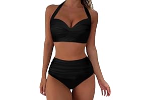 SHFFUW Maillot de Bain Jupette Maillot transbronzant Maillot de Bain Taille Haute pour Femme Sexy Split Wrap Cup Bikini imprimé à Tankini Maillot de Bain Femme Shorty (Black, S)