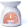 AuraCam Ceramic Diffuser/Essential Oil Diffuser with Tea Light Candle - Pack of 1 | Ceramic Oil Diffuser/Essential Oil Burner/Aroma Diffuser for Home, Office & Toilets (White)