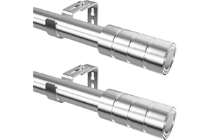 VENWEMONG 2PCS Curtain Poles Extendable Curtain Rod Silver Curtain Poles Adjustable Curtain Pole with Brackets&Finials for Living Room, Bedroom(110-210CM, Silver)