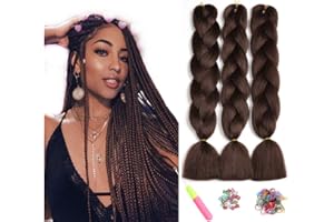 Synthetic Braiding Hair Ombre 24",ShowJarlly Ombre Jumbo Braid Hair Extension High Temperature Fiber 3pcs/Lot 100g/pc For Crochet Twist Braiding Hair (24"-60cm, Dark Brown)