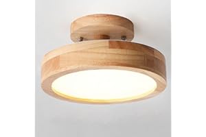WAYLUOUNG Okrągła lampa sufitowa LED z drewna, 3 kolory 3000K-6000K Nowoczesna drewniana podstawa Wewnętrzna okrągła podtynka, ściemnialna lampa sufitowa do salonu Sypialnia Kuchnia Korytarz