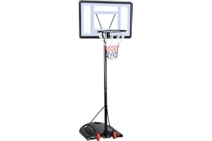 Yaheetech Panier de Basket Portable à roulettes Exterieur/Intérieur Hauteur Réglable avec Panneau Arrière Solide Base de Lestage Réglable