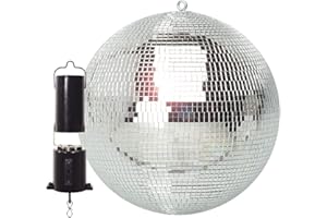 FX Lab Lightweight Mirror Ball Kit 12-Inch Silver Glitter Ball with Battery Powered 7rpm Rotating Motor for Disco Party Lights, DJ Functions, Wedding and Event Dance Floor Lighting
