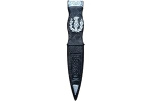 KILTS BOUTIQUE Thistle Sgian Dubh dummy – Scottish Highland Kilt Sock Dagger with Sheath, Celtic Thistle Crest, Traditional Piper Dress Accessory