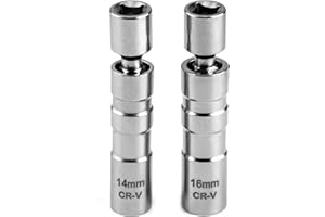 QWORK Universal Flexibel Zündkerzenschlüssel Set, Magnetisch Zündkerzen Schlüssel Zündkerzen-Gelenkeinsatz Entferner Installationswerkzeug, 14 mm &16 mm