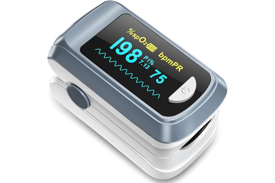 HealthTree Fingertip Pulse Oximeter, Oxygen Monitor Finger for Adults measuring Heart Rate and Spo2, Blood Oxygen Monitor with OLED Screen, Lanyard and 2 X AAA Batteries