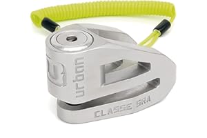 URBAN SECURITY UR210S Antivol Moto Homologué SRA Bloque Disque Double verrouillage ø10 mm, Acier Inoxydable Poli + Câble de Rappel 140cm