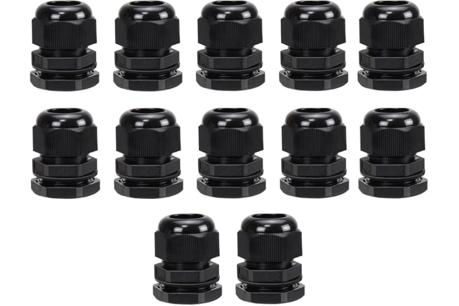Pack of 12 Black 20mm Nylon Cable Glands, Suitable for 6-12mm, M20 Thread IP68 Gland Connectors - AVARTEK (Black)