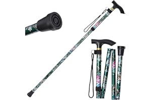 RHOMBA Gehstock Klappbar,Gehhilfen Senioren,Spazierstock Herren Schwarz, Gehstock Damen Höhenverstellbar,Faltbarer Gehstock,T-Griff für Altere Behinderte Männer Frauen