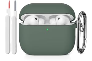 KOKOKA Custodia Case Compatibile con AirPods Pro 3 2025 con Kit di Pulizia, Case Cover Protettiva in Morbido Silicone per AirPods Pro 3ª Generazione con Moschettone, LED Anteriore Visibile, Deep Green
